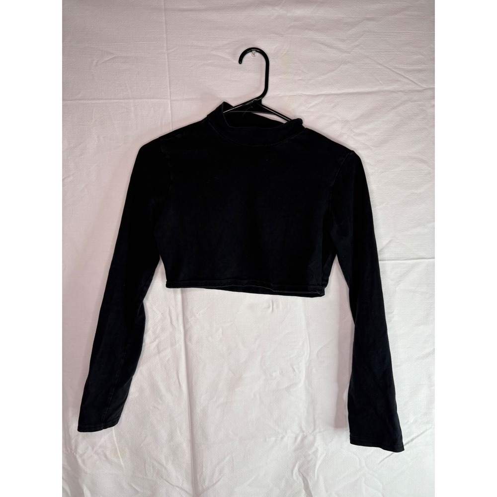 PrettyLittleThing Black Mock Neck Long Sleeve Cropped Top siz 4 - Picture 1 of 6